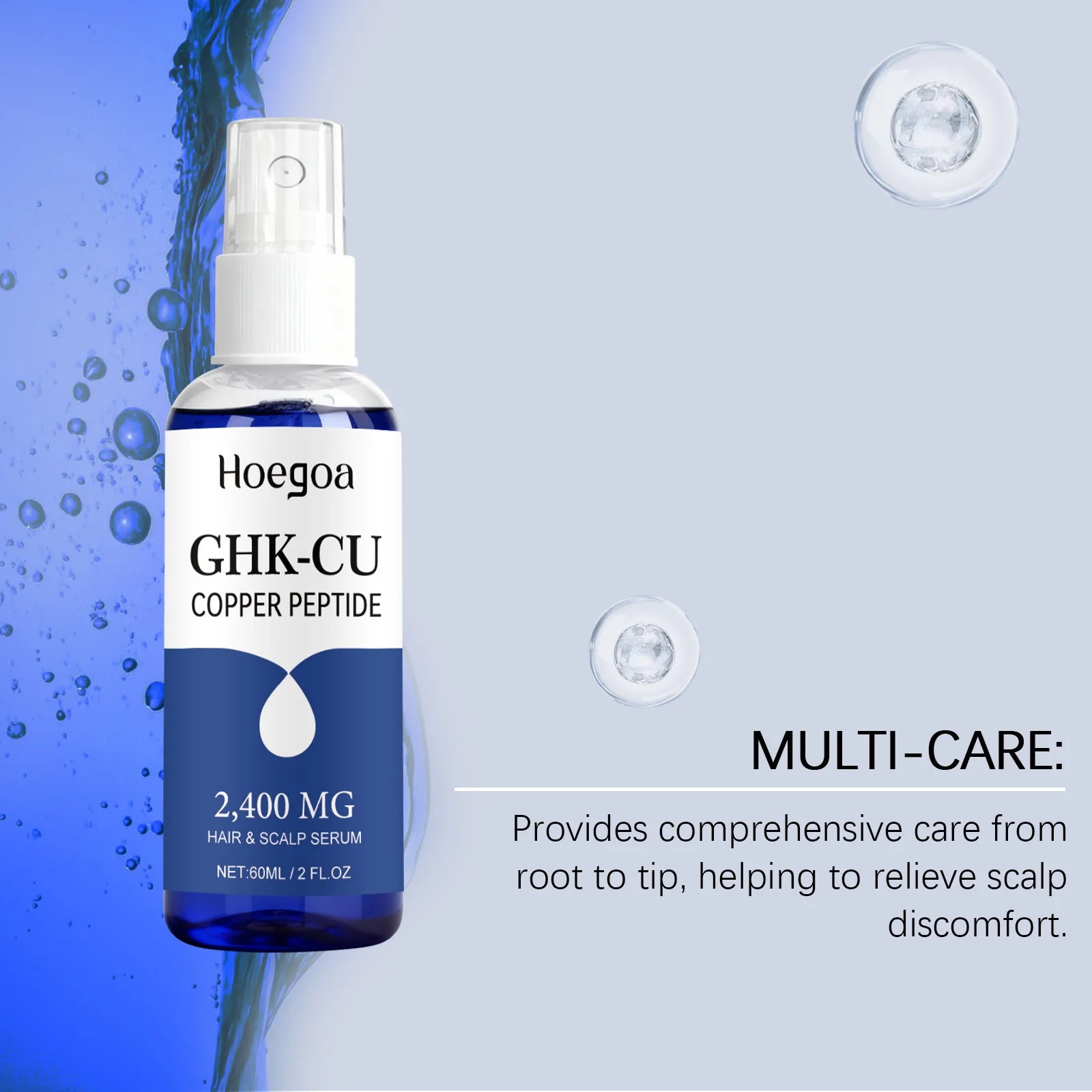 60ml GHK Cu Copper Peptide Hair Serum Spray Hair Deep Nourishment  Fast Absorbing Moisturizing Strengthen Roots Non Greasy