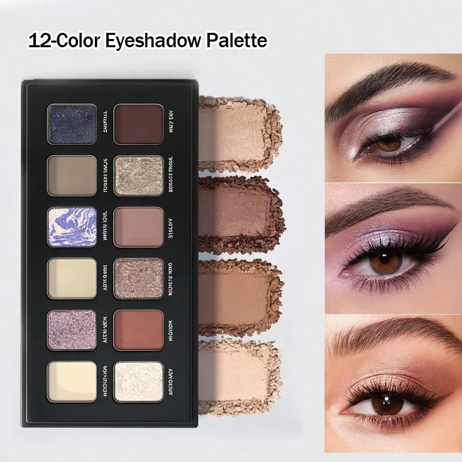 Twelve-Color Eyeshadow Palette Smooth Matte And Shiny Finish Pastel Blue Contrast High-Intensity Cosmetics Daily Smoky Eye Holiday Gift