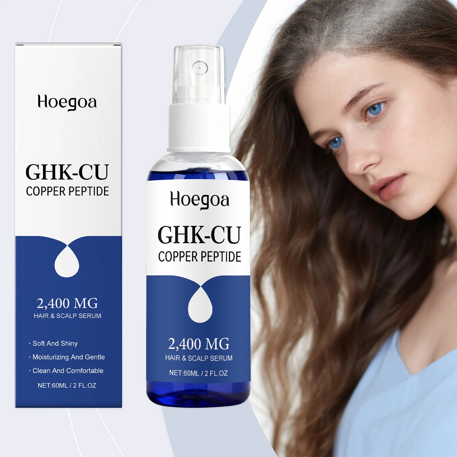 60ml GHK Cu Copper Peptide Hair Serum Spray Hair Deep Nourishment  Fast Absorbing Moisturizing Strengthen Roots Non Greasy