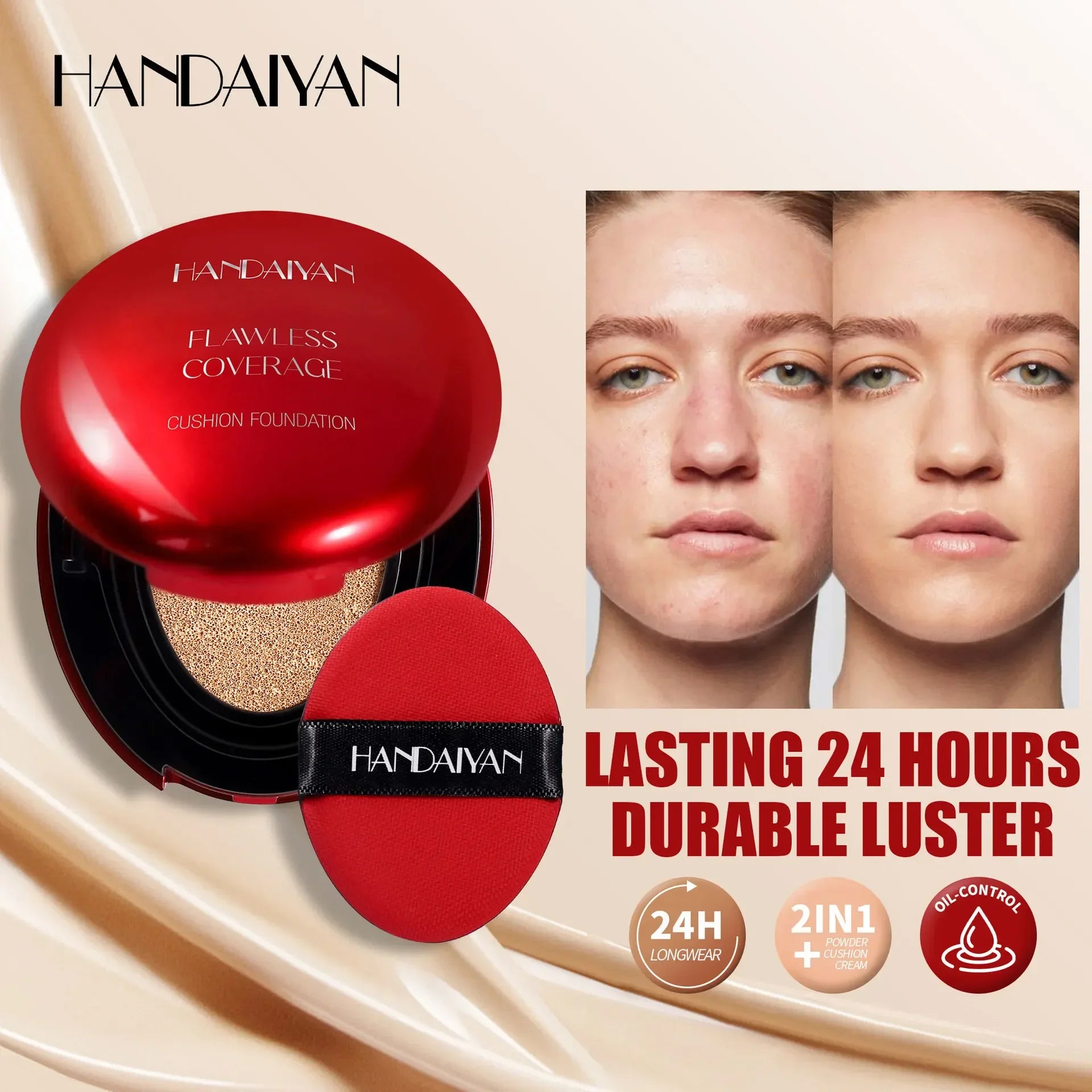 Korean Air Cushion Foundation - Light Natural Moisturizing Concealer Whitening Oil-Control Women's Long-lasting Makeup Base